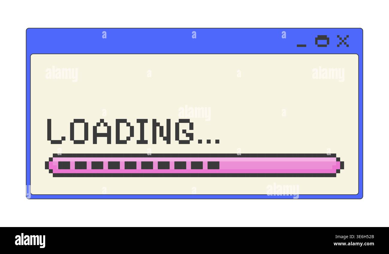 Loading bar process pixel art popup window UI overlay Stock Vector