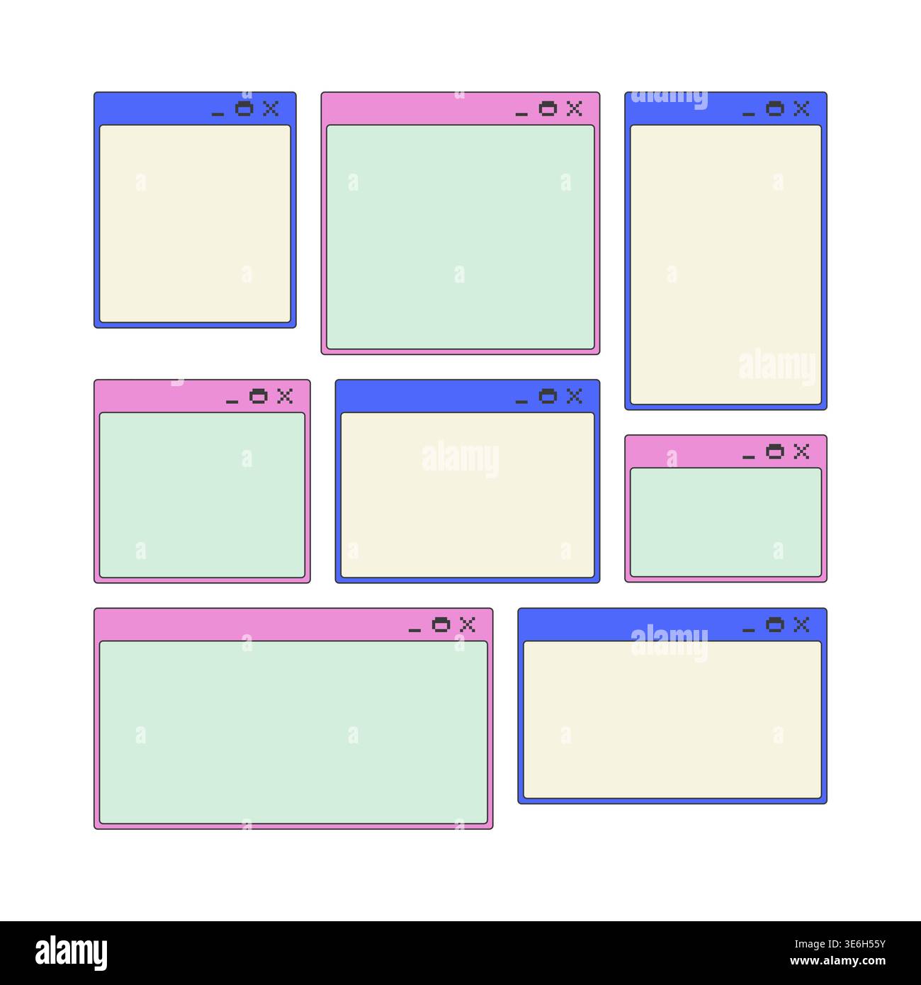 Simple blank pixel art popup windows UI overlay Stock Vector