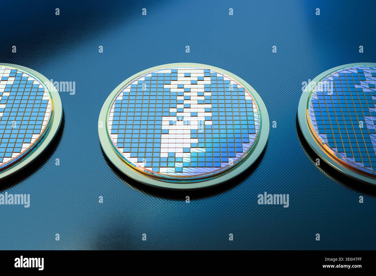 3d rendering silicon wafer plates for semiconductor manufacturing Stock Photo
