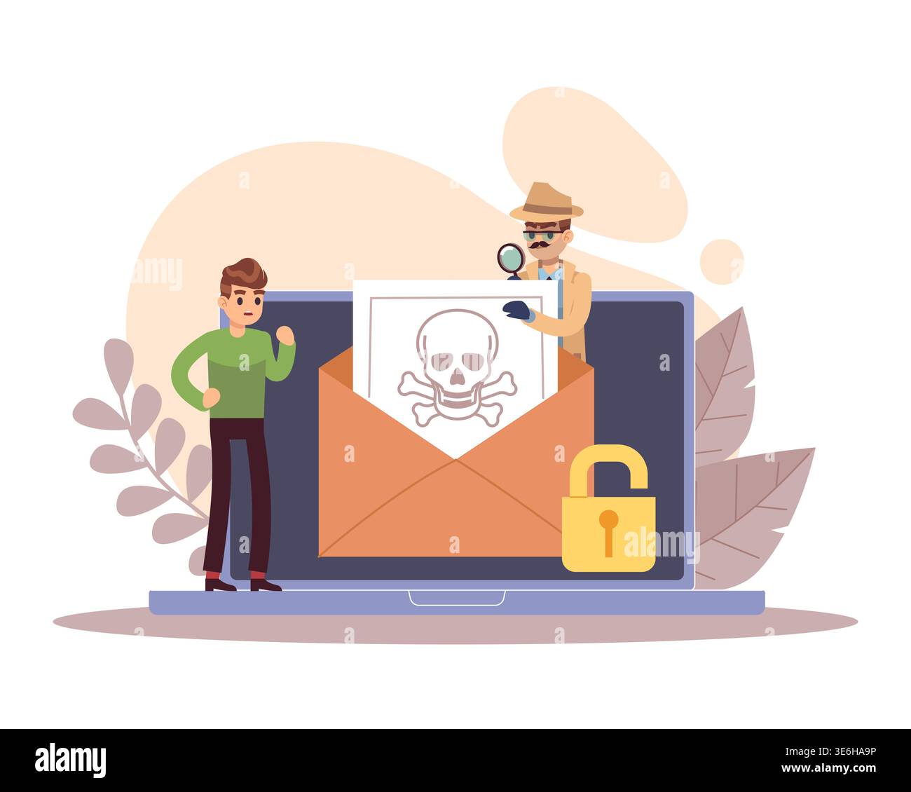 Malicious program. Computer software designed to cause damage to server, virus finding, data protection with warning content, secure access control Stock Vector