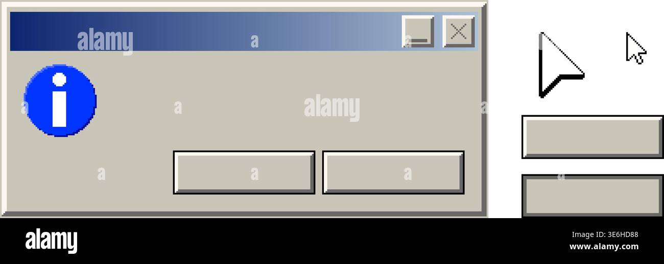 Retro pixel information dialog window interface elements Stock Vector
