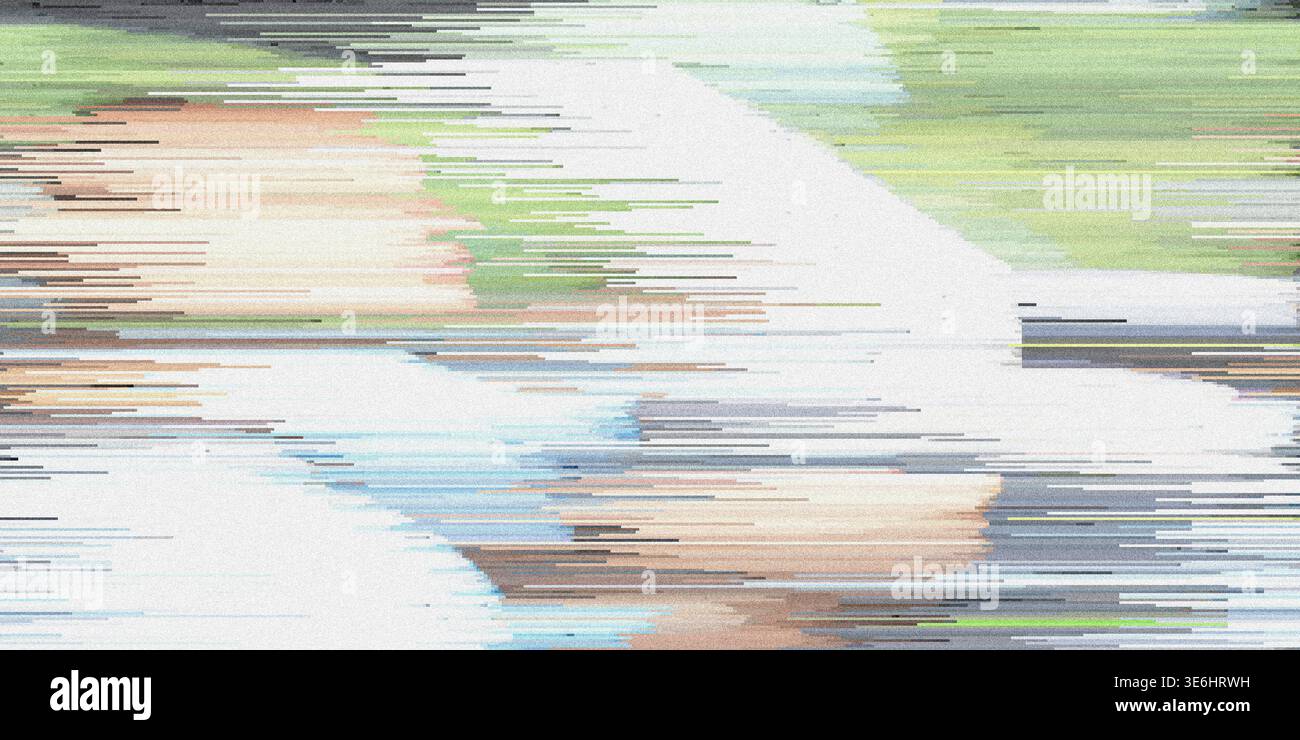 An abstract digital image showcasing soft pastel colors and horizontal glitch effects, creating a delicate yet distorted visual texture. Stock Photo