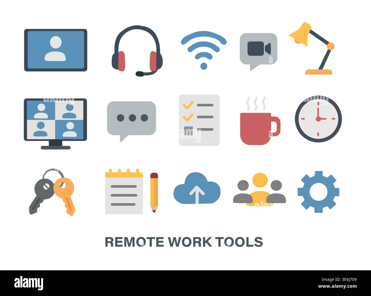 Essential Remote Work Tools Icons Set Stock Vector
