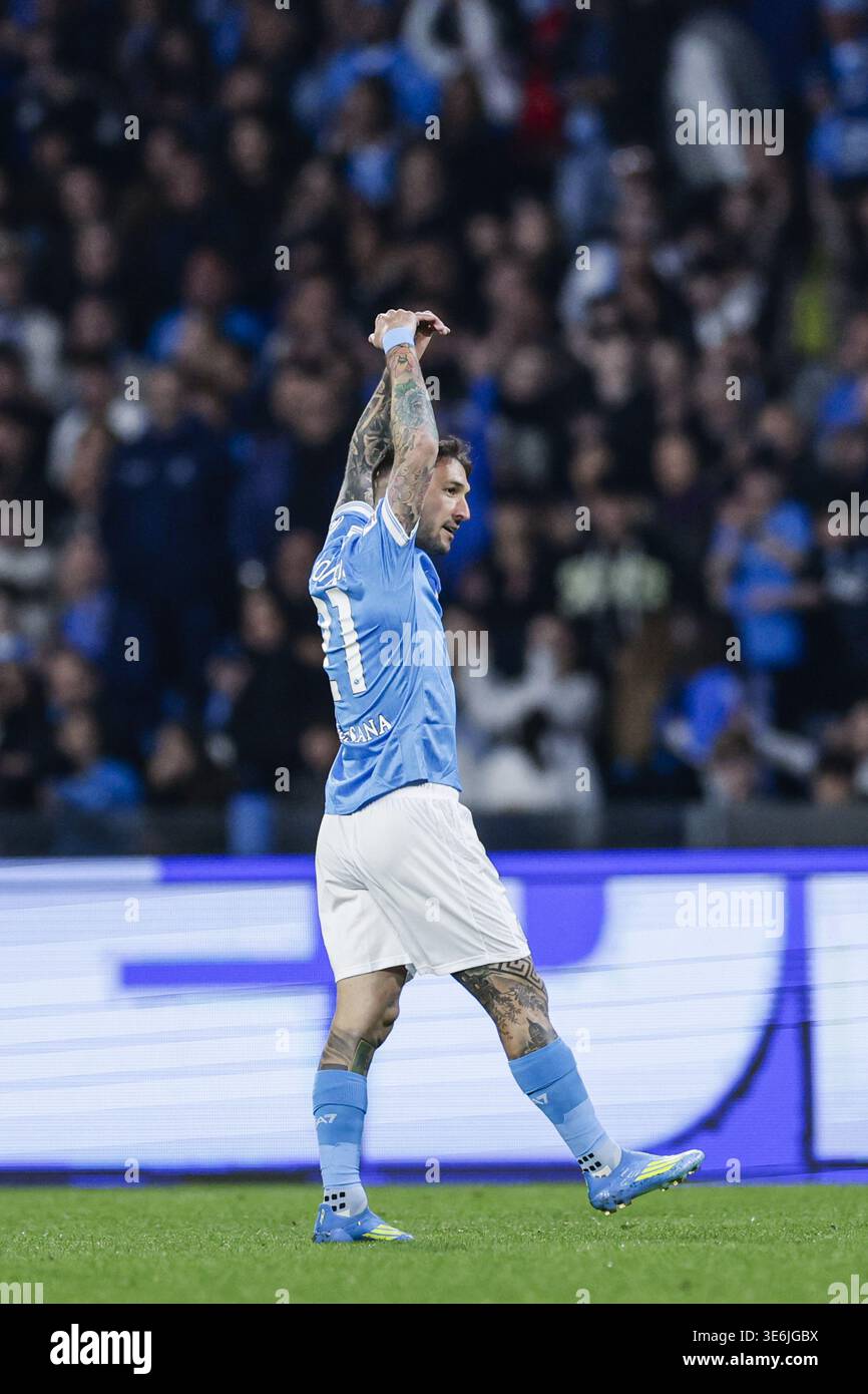 Napoli's Italian forward Matteo Politano celebrates after scoring a ...