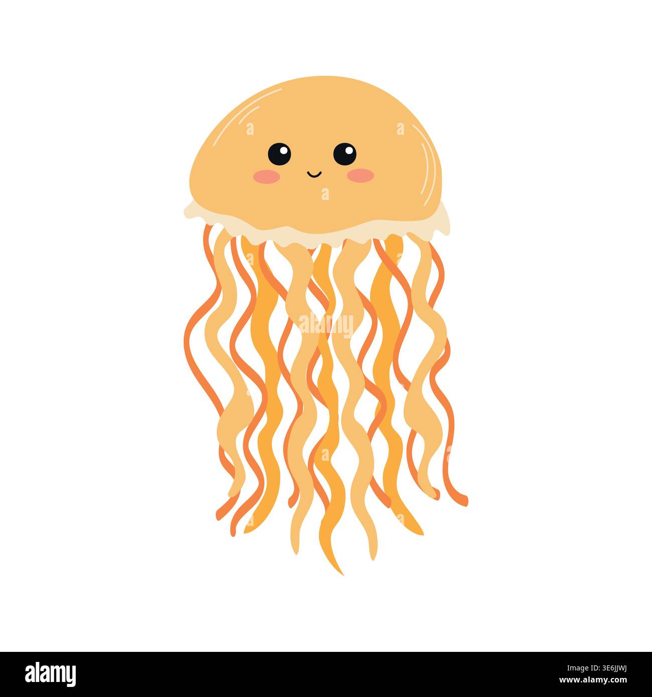 Cute cartoon jellyfish illustration with a smiling face and orange tentacles, designed in a playful style suitable for children's books and Stock Vector