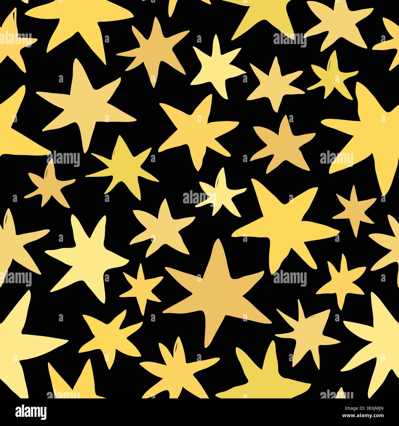 Gold vector stars on black background seamless vector pattern design Stock Vector