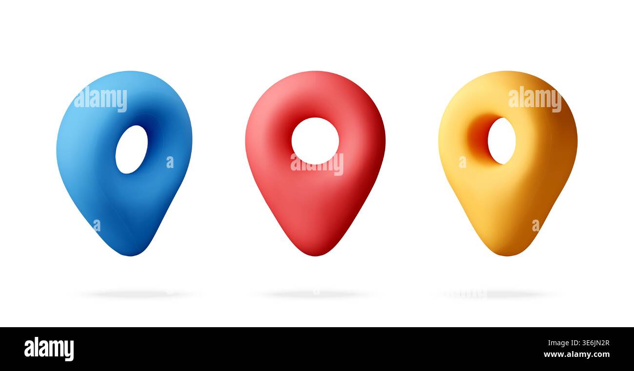Three colorful 3d map pin icons. Stock Vector