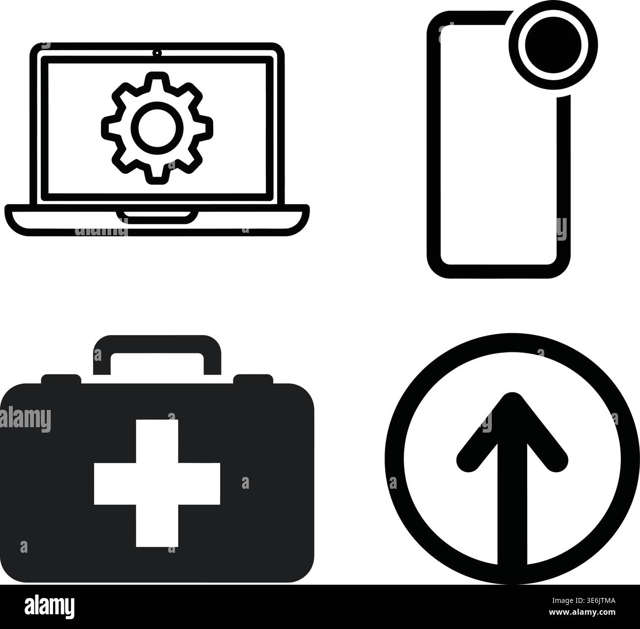 Professional Tech Support Device Utilities and Urgent Upload Icon Set Stock Vector