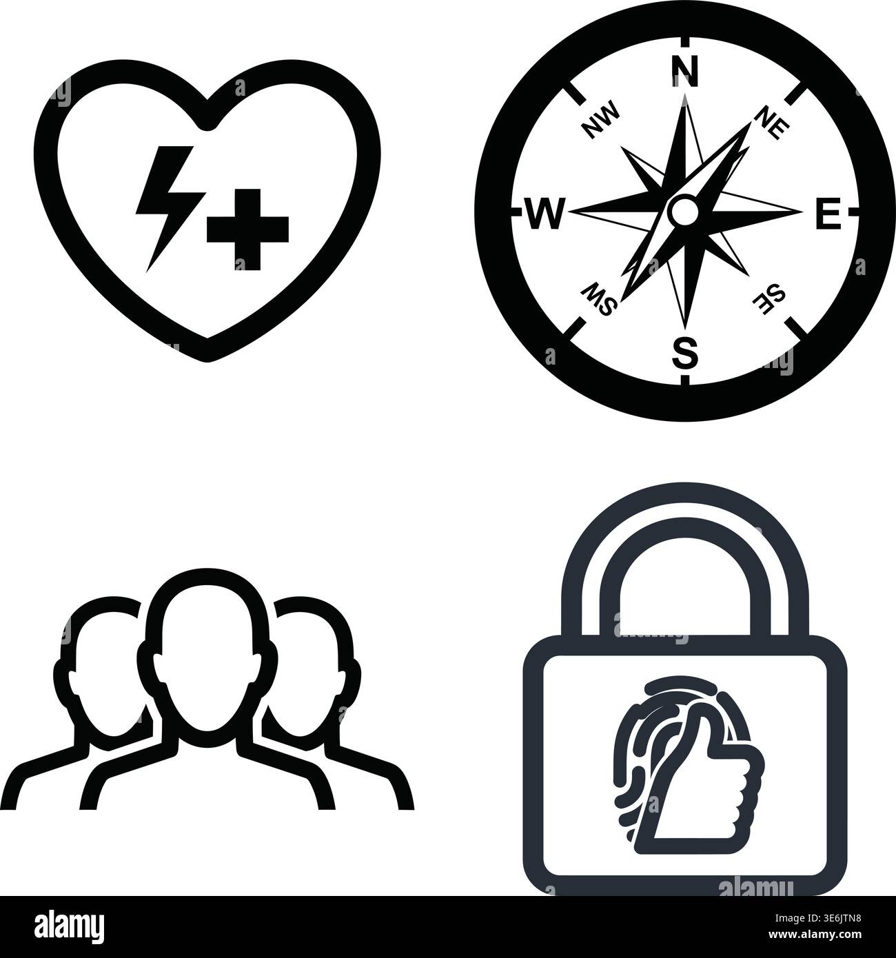 Advanced Navigation Heart Rate and Biometric Security Icons Stock Vector