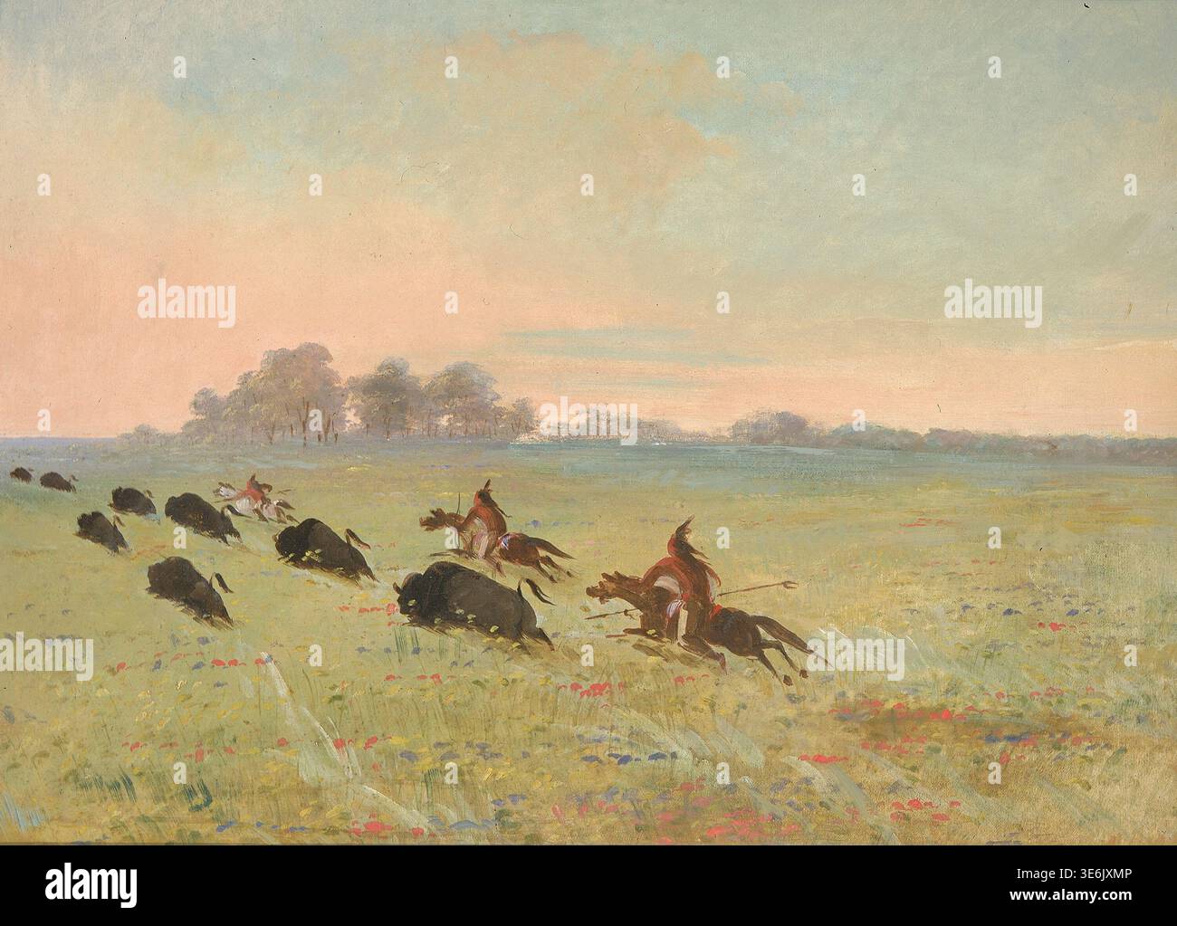 Historical painting Comanche Indians Chasing Buffalo by George Catlin ...