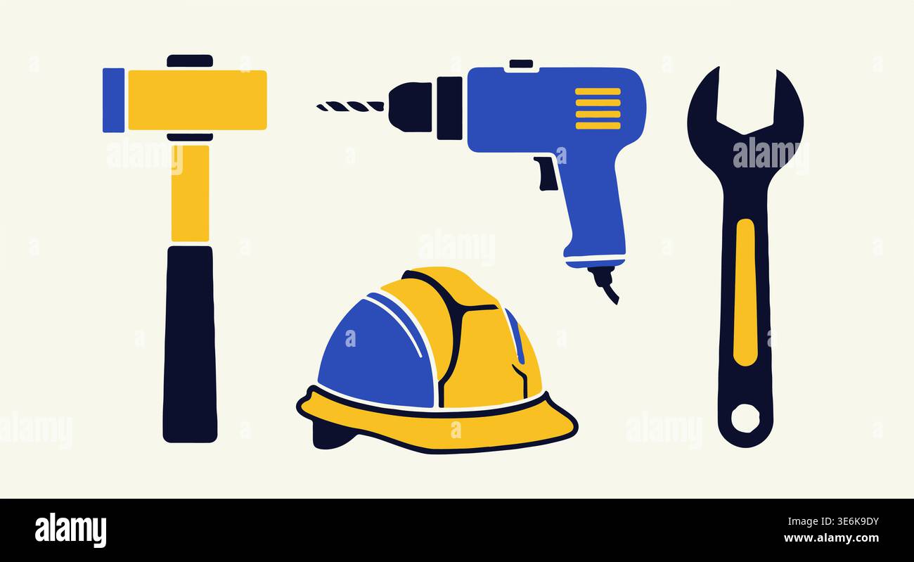 Construction tools vector set, hardware equipment illustration Stock Vector