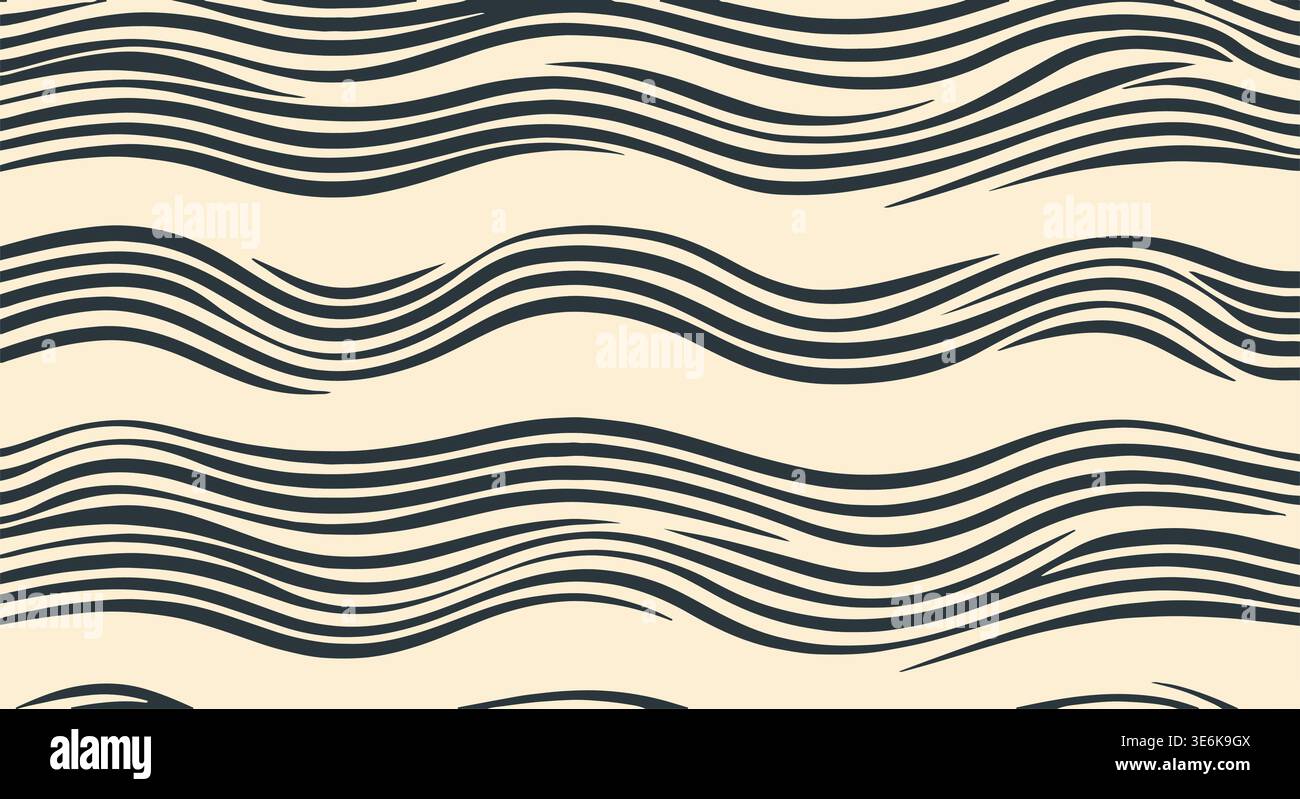 Abstract wavy line pattern vector illustration, minimal black line background Stock Vector