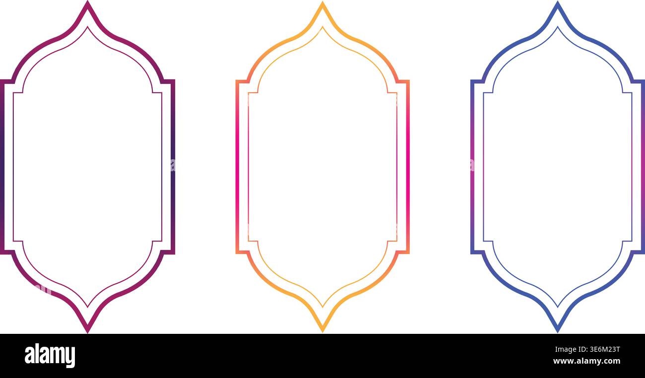 Modern Islamic Gradient Ornamental Frame Vector Set on White Background Stock Vector