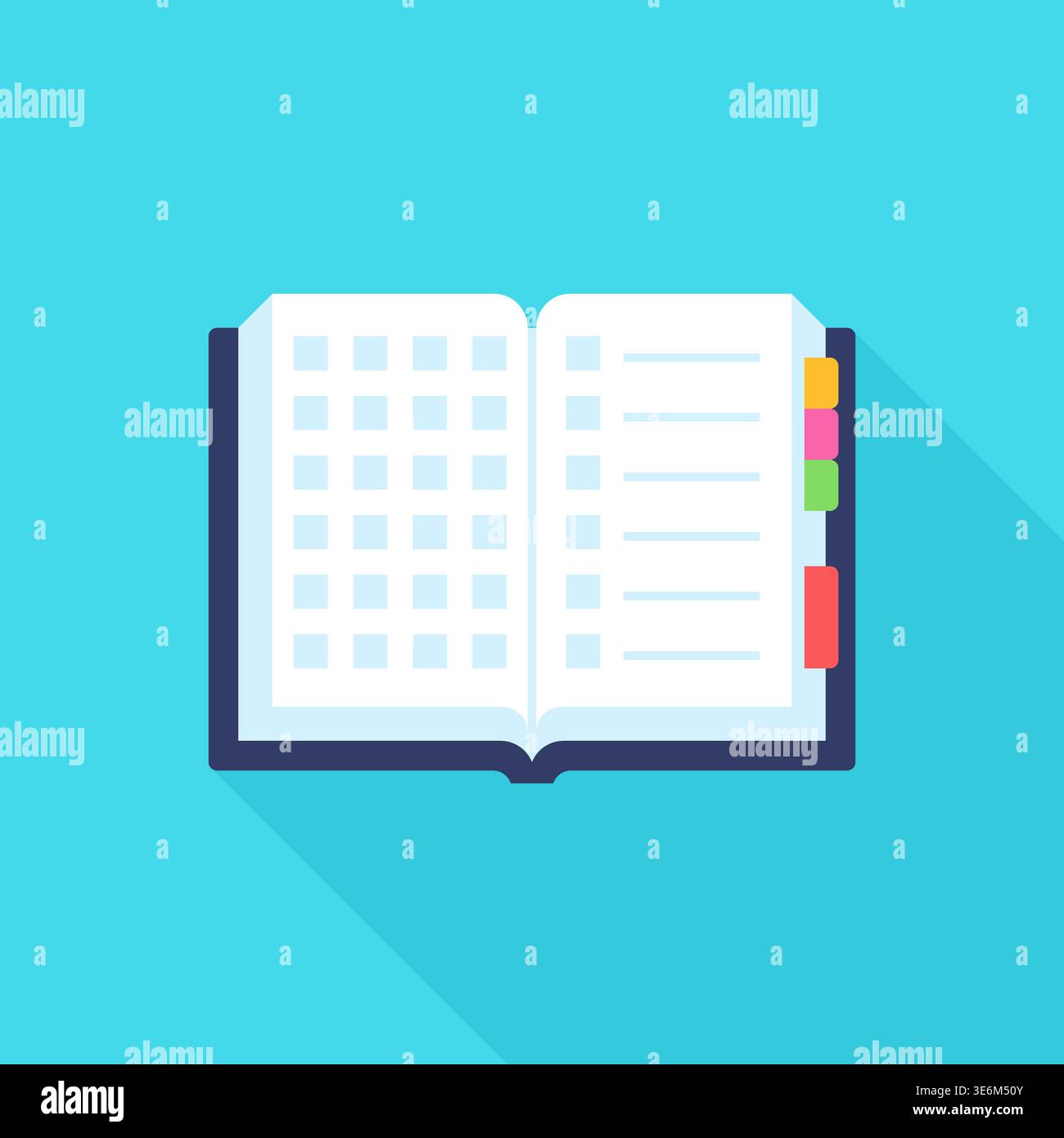 Open Planner Notebook Long Shadow Flat Icon Vector Illustration Stock Vector