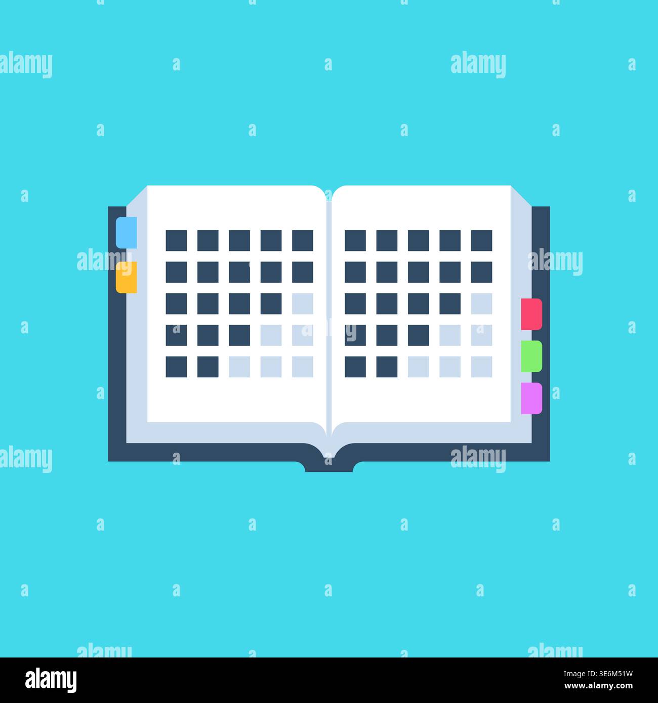 Open Diary Planner with Tabs Flat Icon Vector Illustration Stock Vector