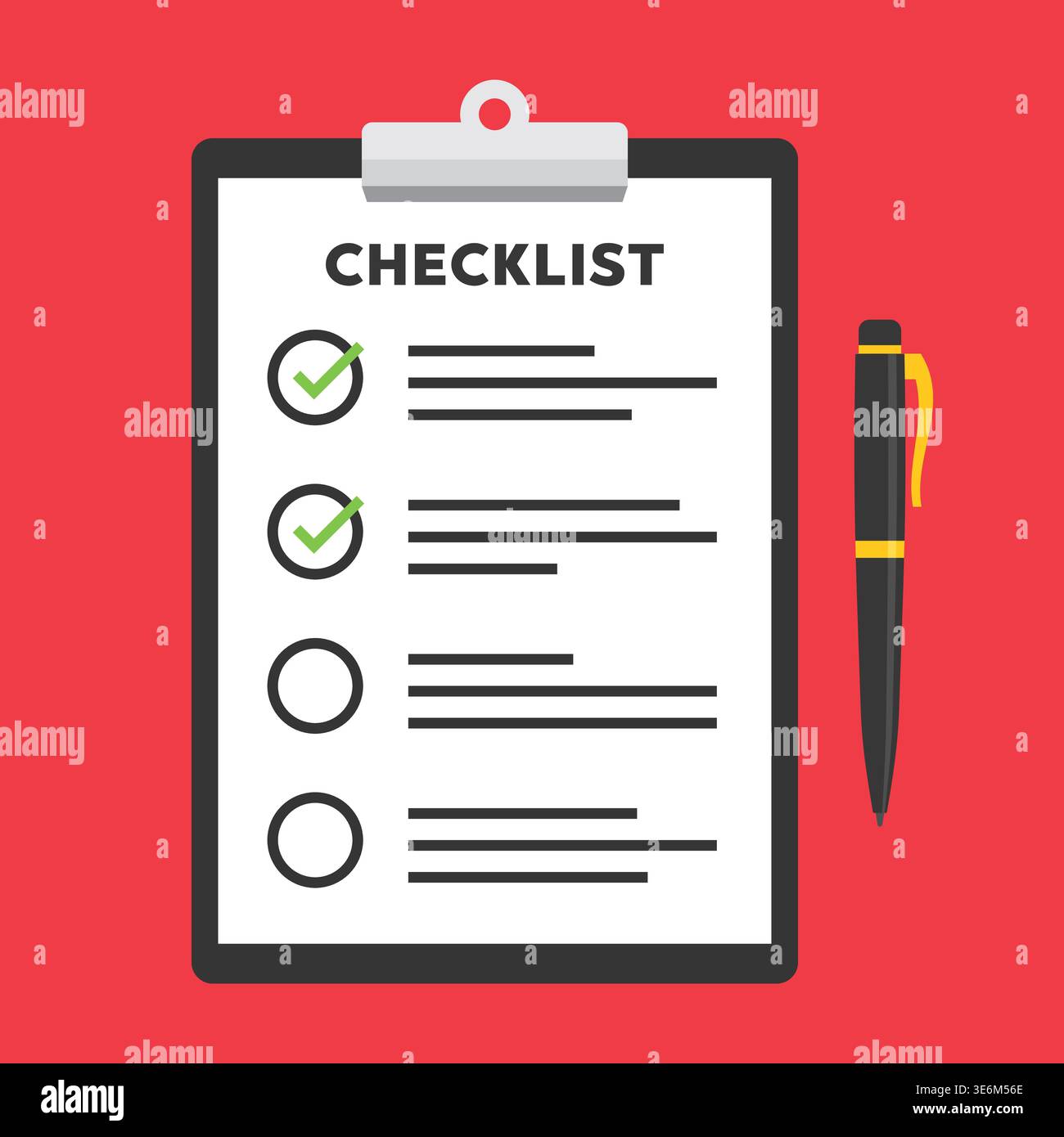 Checklist Clipboard With Pen Flat Vector Illustration Stock Vector