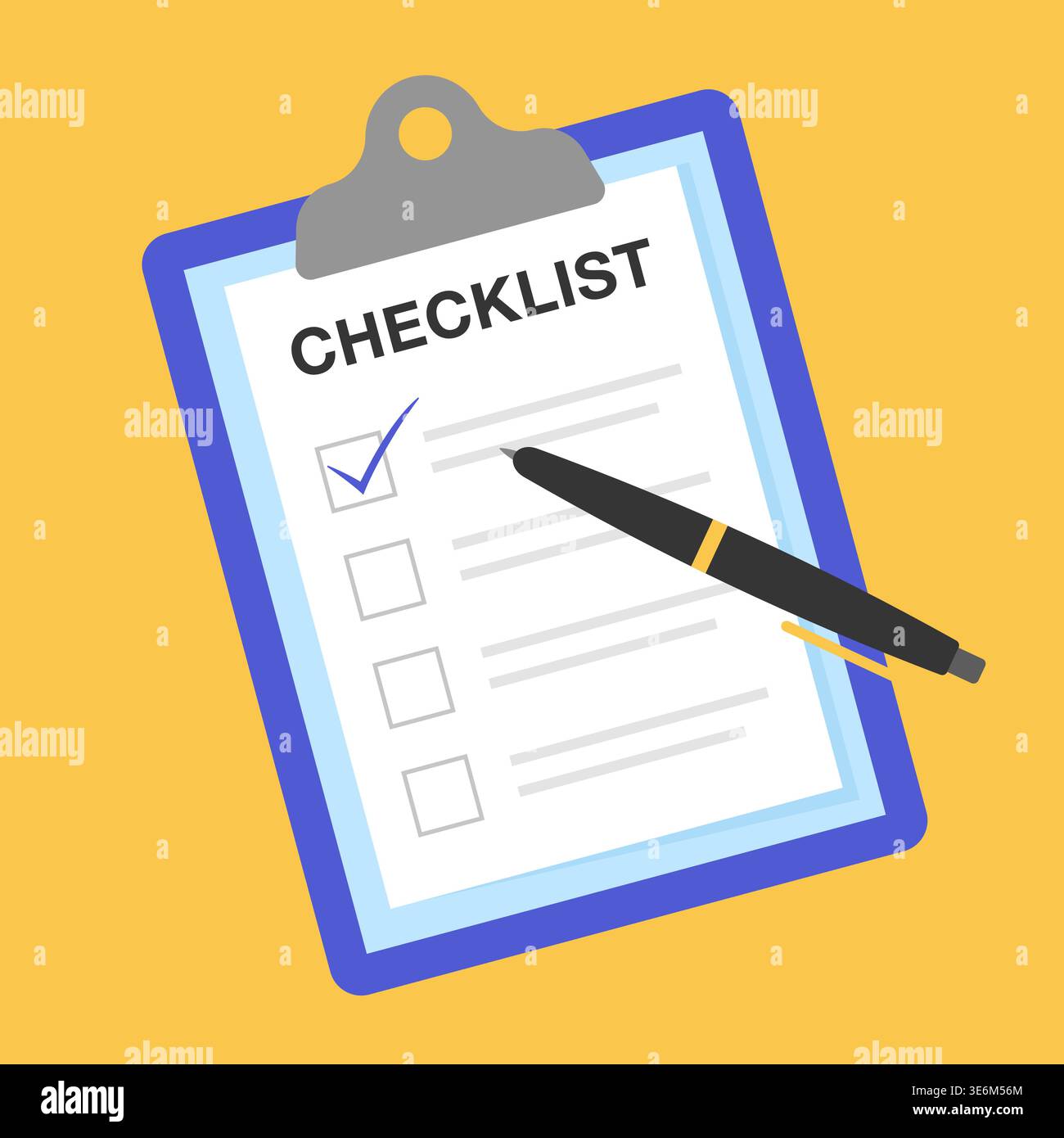 Checklist Clipboard With Pen Flat Vector Illustration Stock Vector