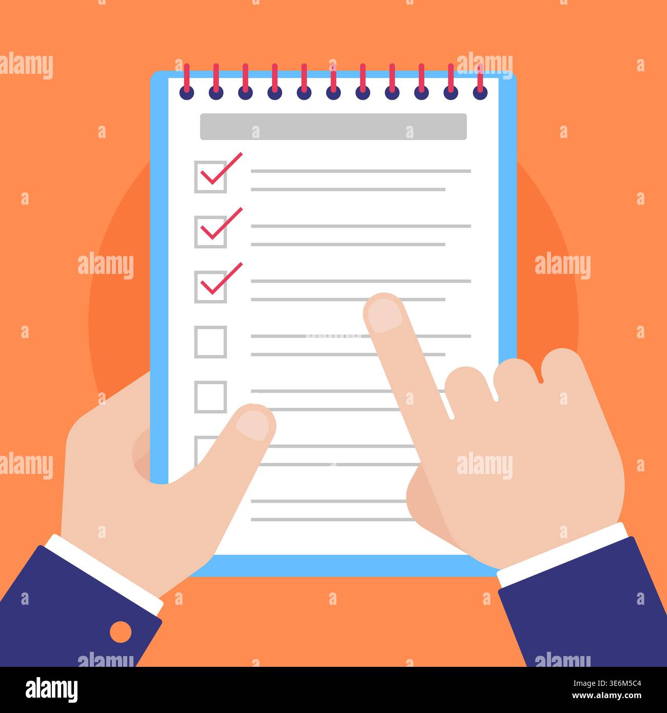 Hands Checking Document on Clipboard Vector Illustration Stock Vector