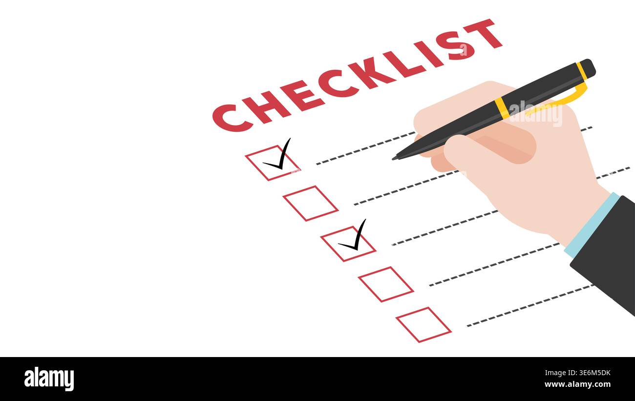 Writing Checklist with Pen and Checkmarks Vector Illustration Stock ...
