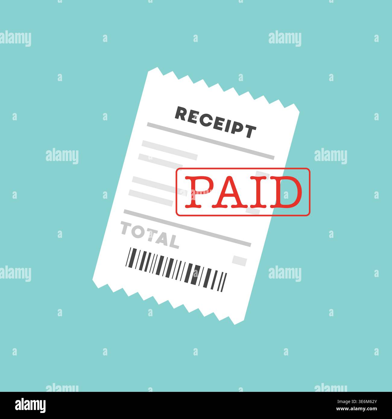 Paid Receipt with Red Stamp Flat Vector Illustration Stock Vector