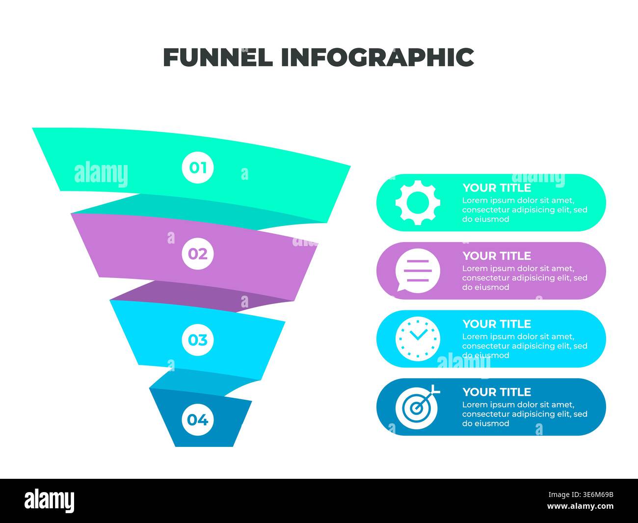 Colorful Funnel Process Infographic Representing Customer Journey from ...