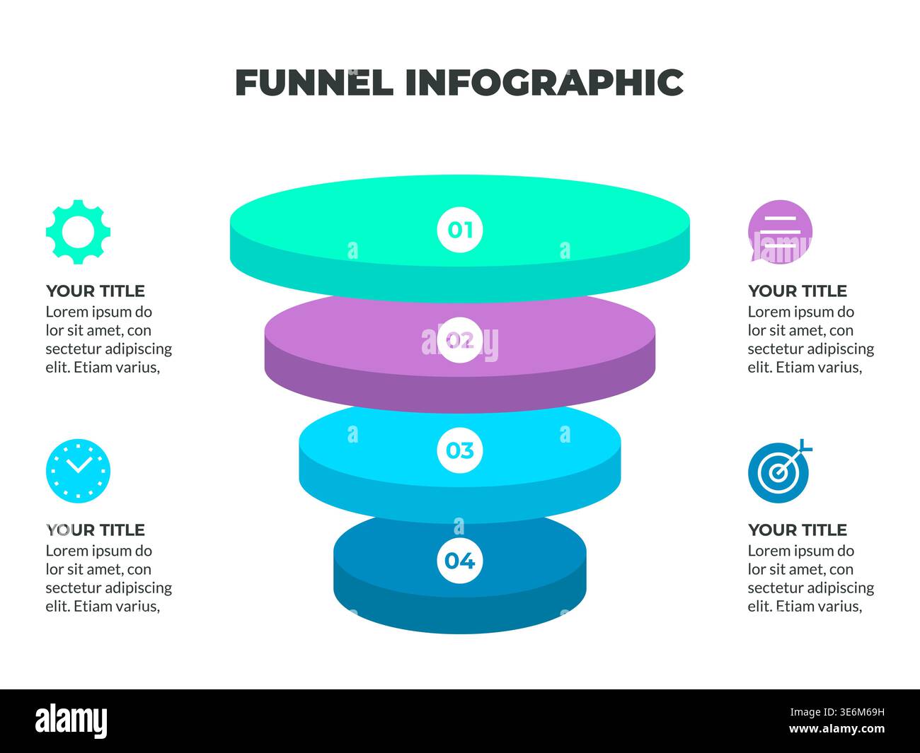 Colorful Funnel Process Infographic Representing Customer Journey from ...