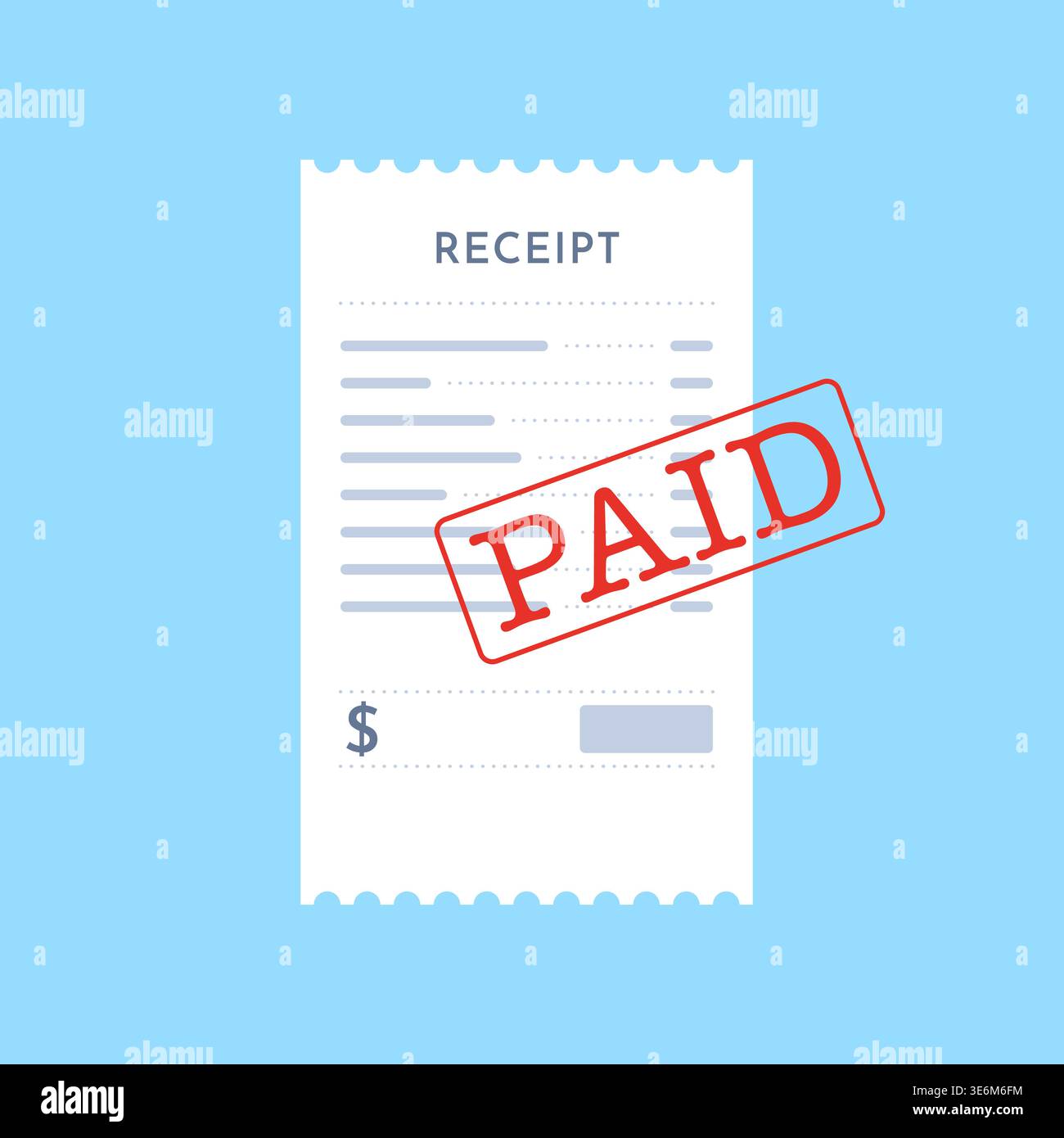 Paid Receipt with Red Stamp Flat Vector Illustration Stock Vector