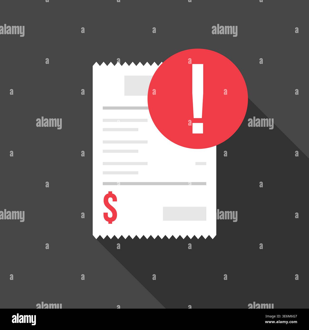 Financial Receipt with Warning Symbol Flat Design Vector Illustration Stock Vector