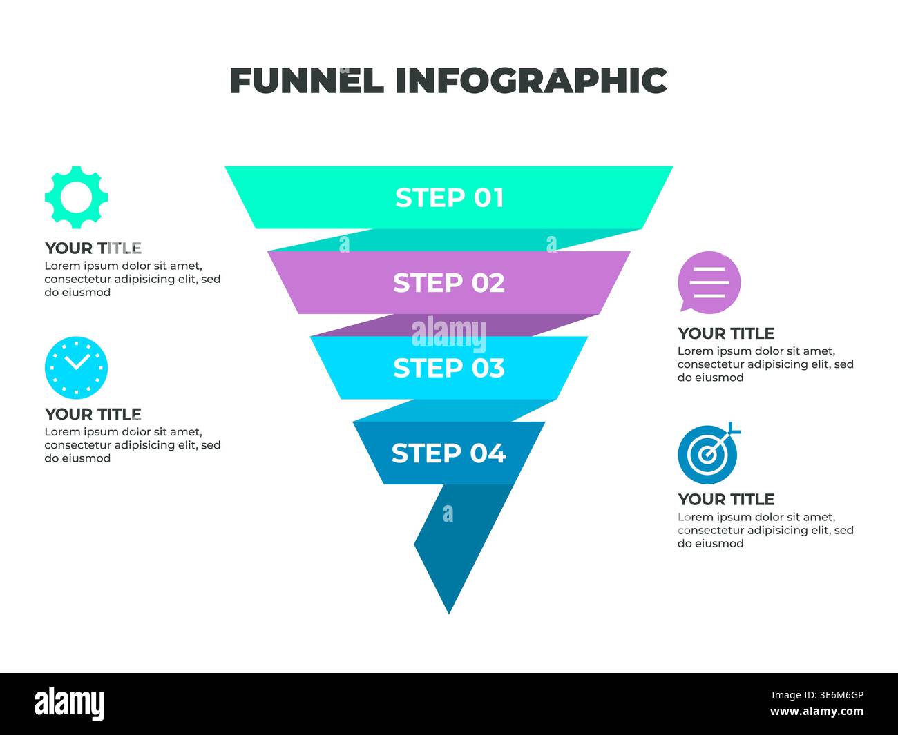 Colorful Funnel Process Infographic Representing Customer Journey from ...