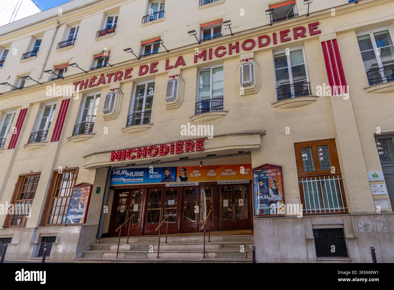 Facade of the Théâtre de la Michodière, an Art Deco style theater and ...