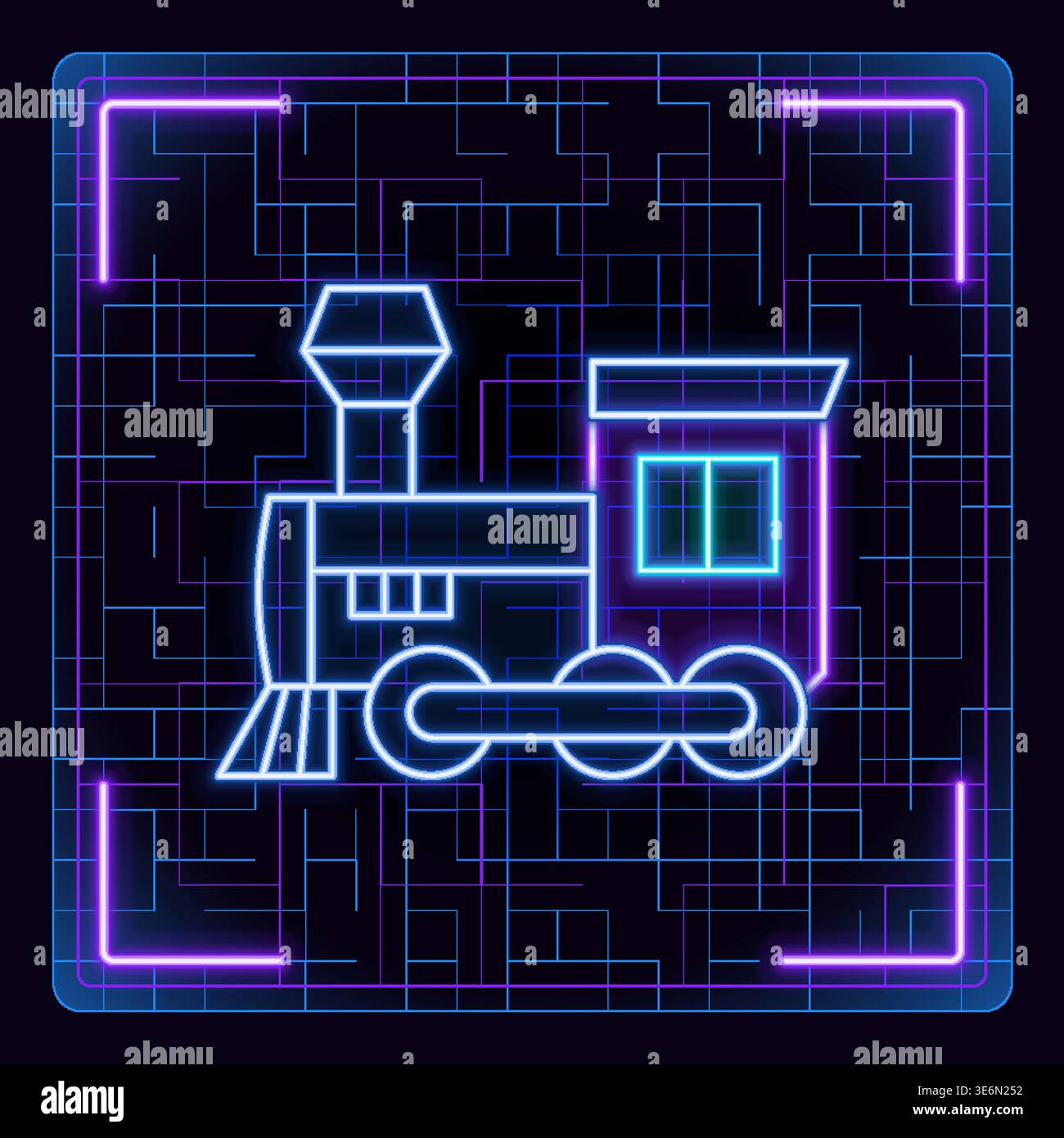 Steam train locomotive icon. Neon glow editable icon design. Stock Vector