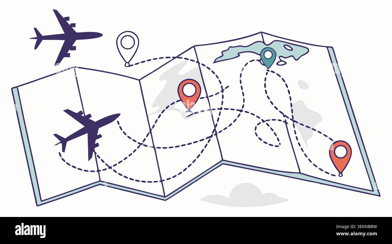 World Map Travel Route Illustration with Airplanes Flight Paths and ...