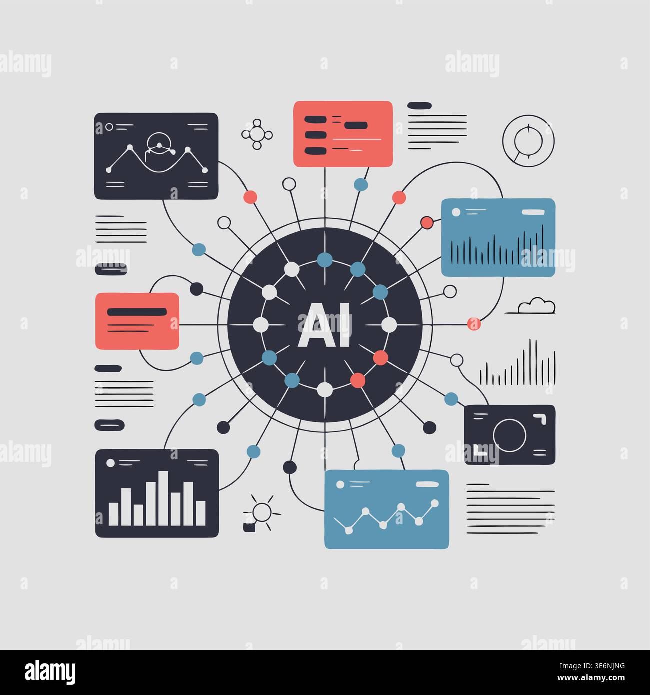 Flat vector illustration of AI concept with graphs and data ...