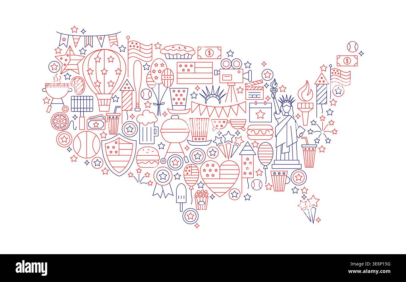 USA Independence Day Line Concept Stock Vector