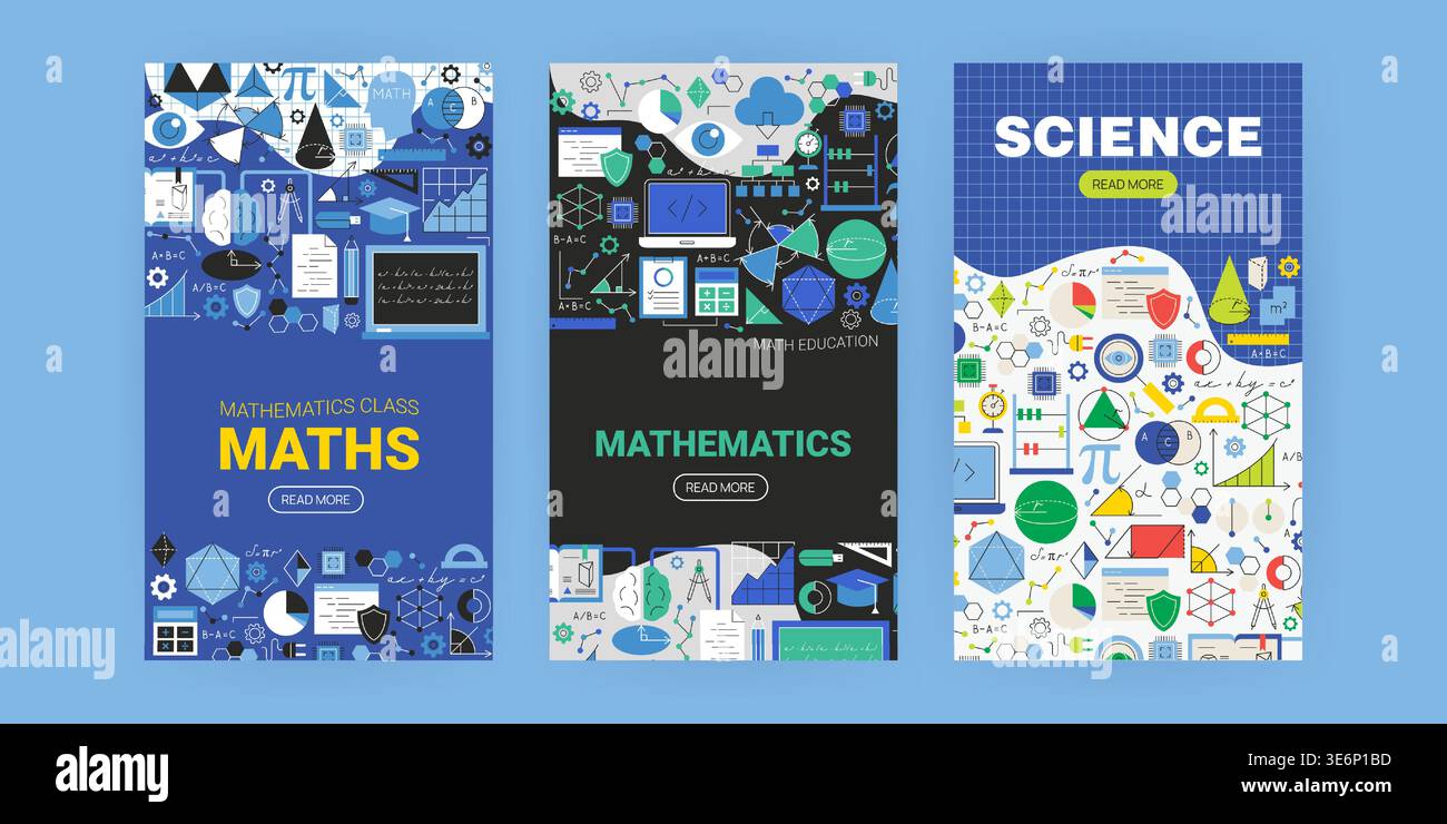 Mathematics Science Flyer Set Stock Vector