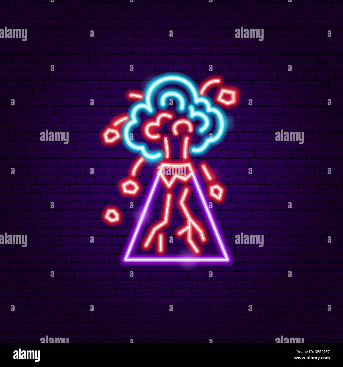 Volcano Eruption Neon Sign Stock Vector
