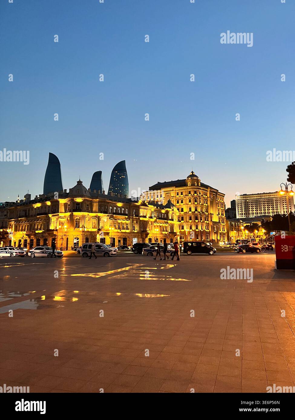 Evening view toward central Baku from Fountains Square, Azerbaijan. - Smartphone Captured Stock Image
