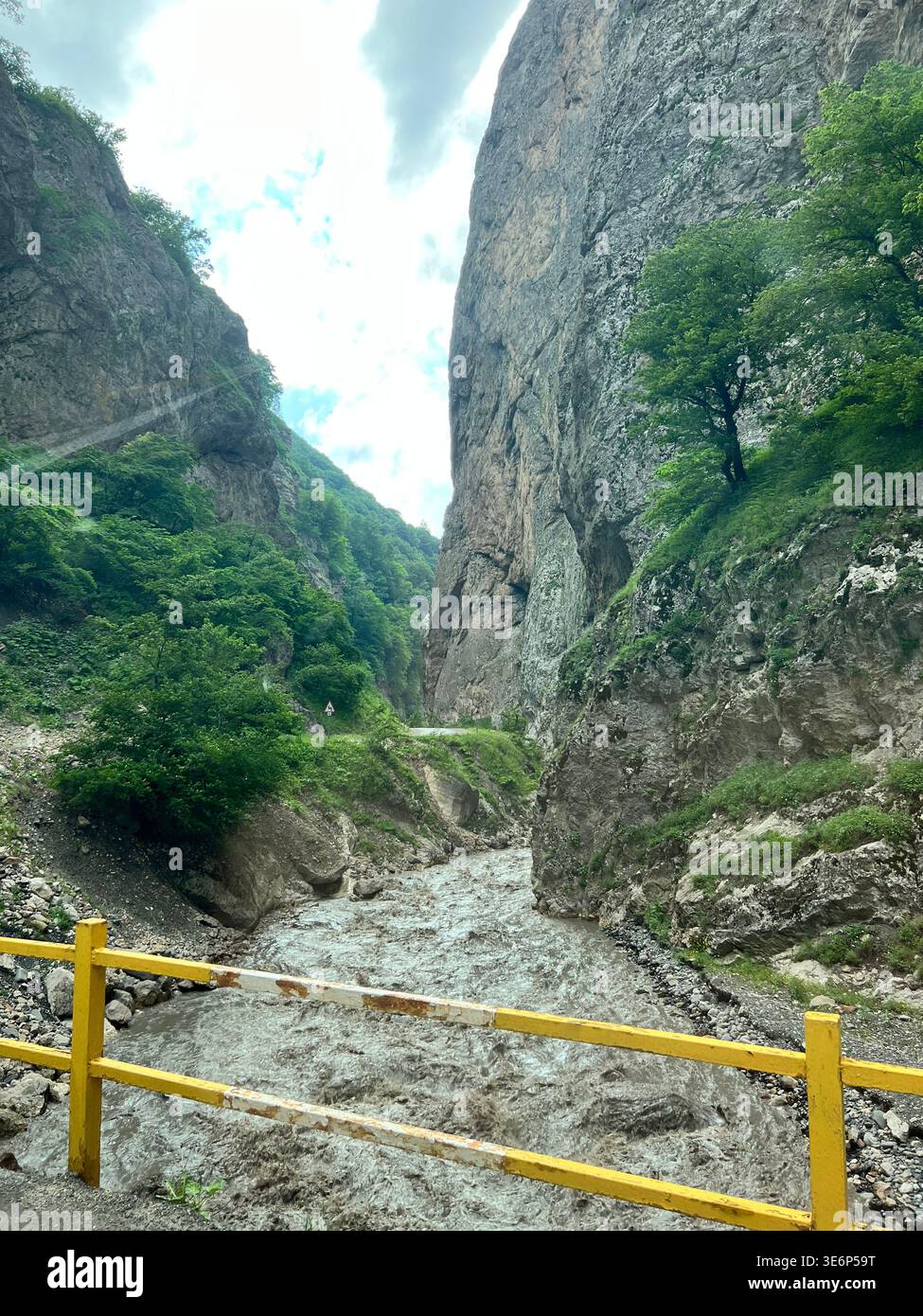 Mountain road passing through the Gudialchay canyon on the way to Khinalig, Azerbaijan. - Smartphone Captured Stock Image