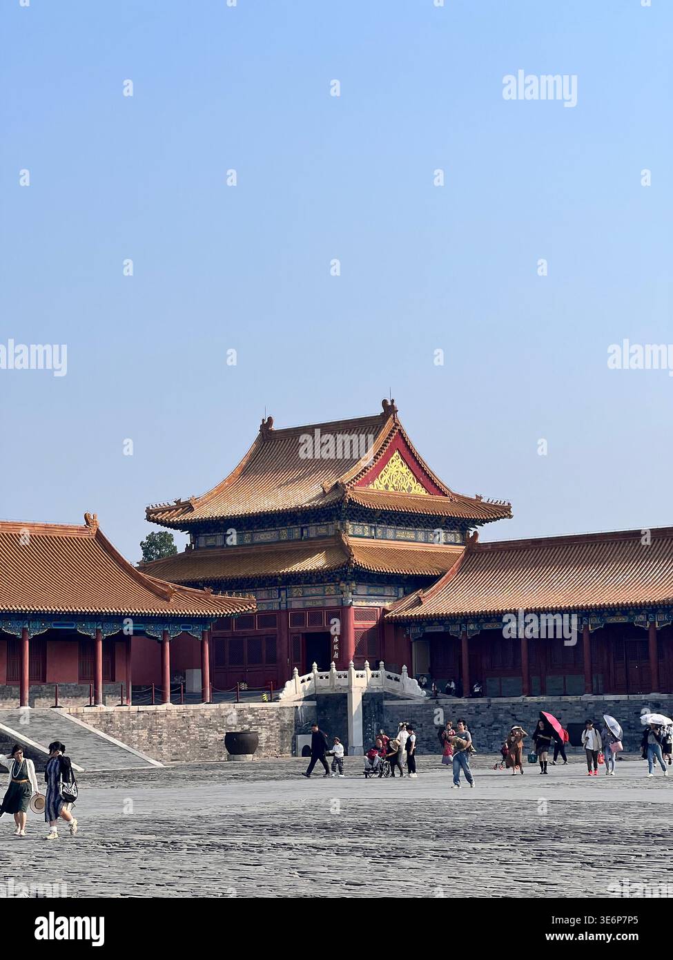 Visitors in a palace courtyard inside the Forbidden City in Beijing, China. - Smartphone Captured Stock Image
