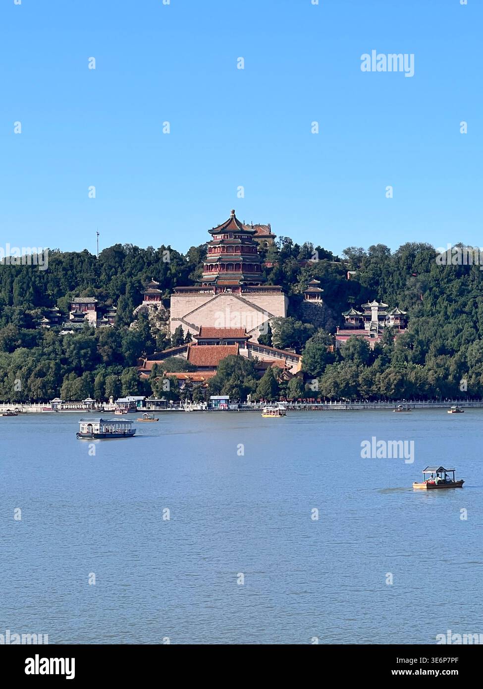 Tower of Buddhist Incense above Kunming Lake at the Summer Palace in Beijing, China. - Smartphone Captured Stock Image
