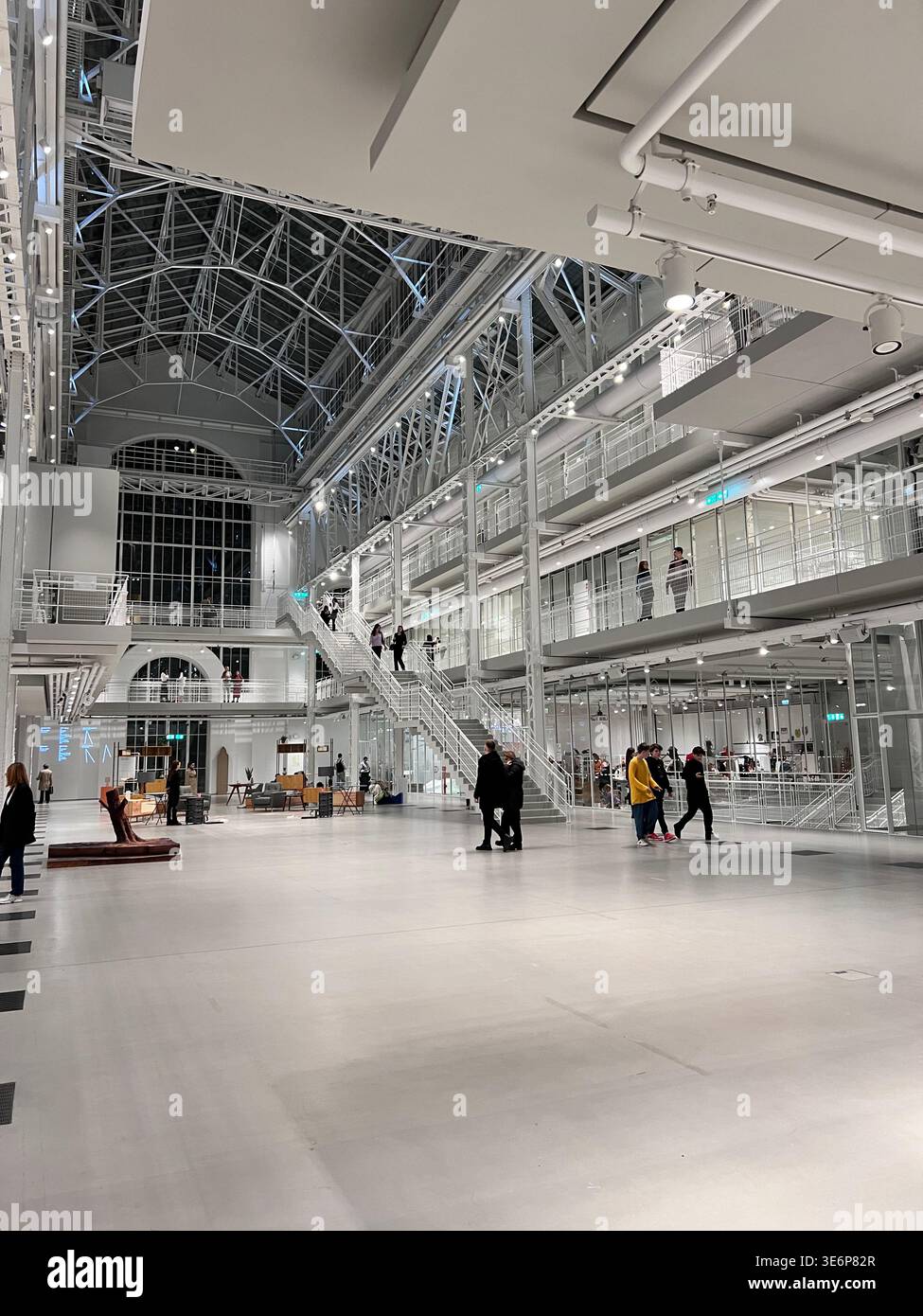 Main interior hall of GES-2 House of Culture with visitors in Moscow, Russia Stock Photo