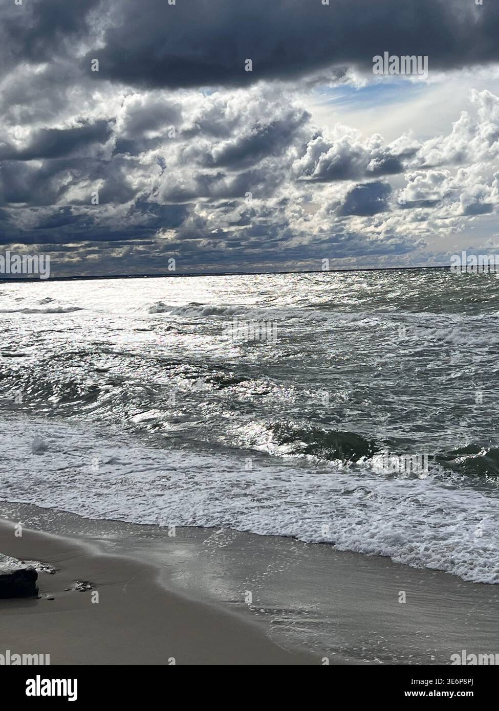 Baltic Sea waves under dramatic clouds in Zelenogradsky Municipal Okrug, Kaliningrad Oblast, Russia. - Smartphone Captured Stock Image