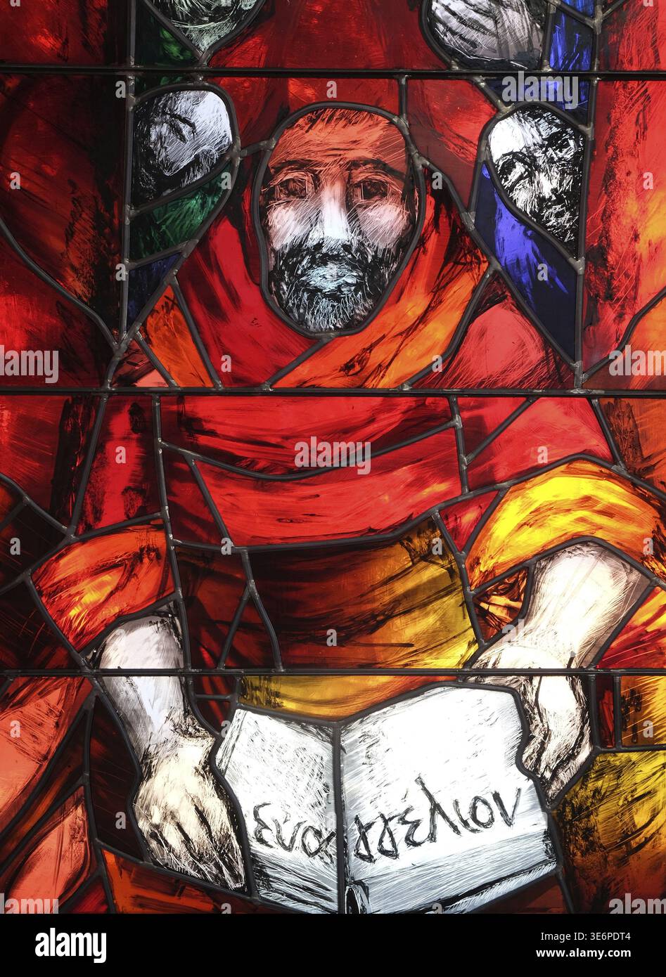 Pentecost, stained glass window by Sieger Koder in church of Saint Bartholomew in Leutershausen, Germany Stock Photo