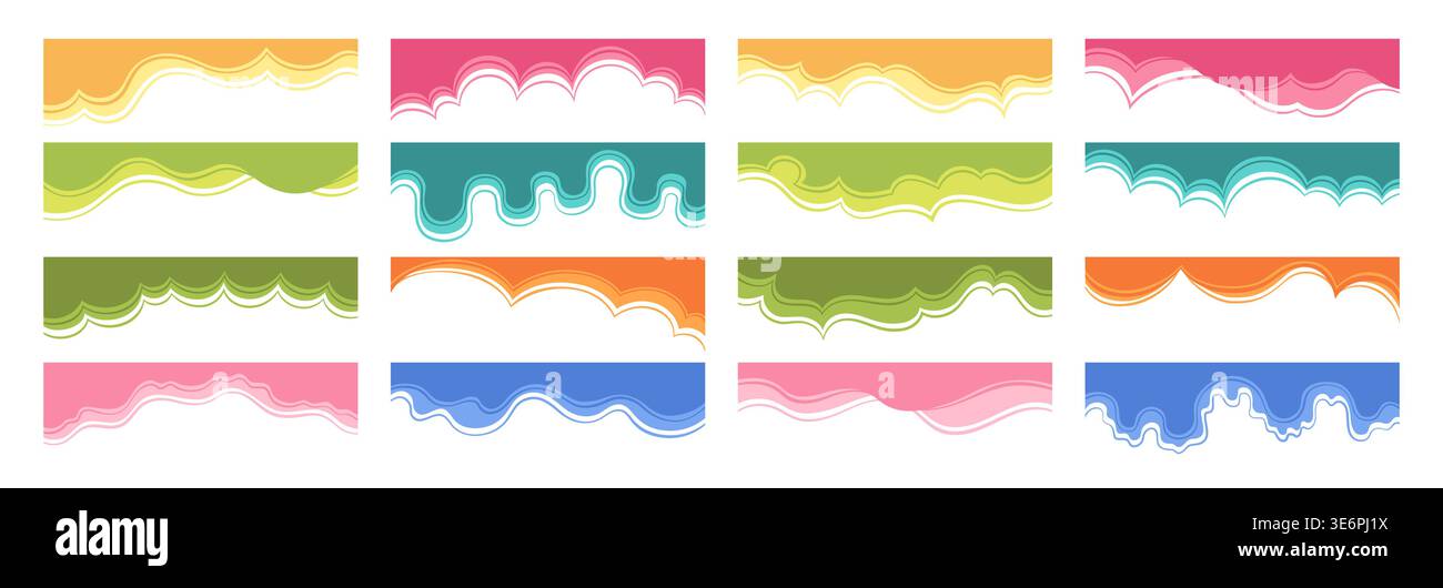Modern divider and border shape set with abstract wave curve colored ...