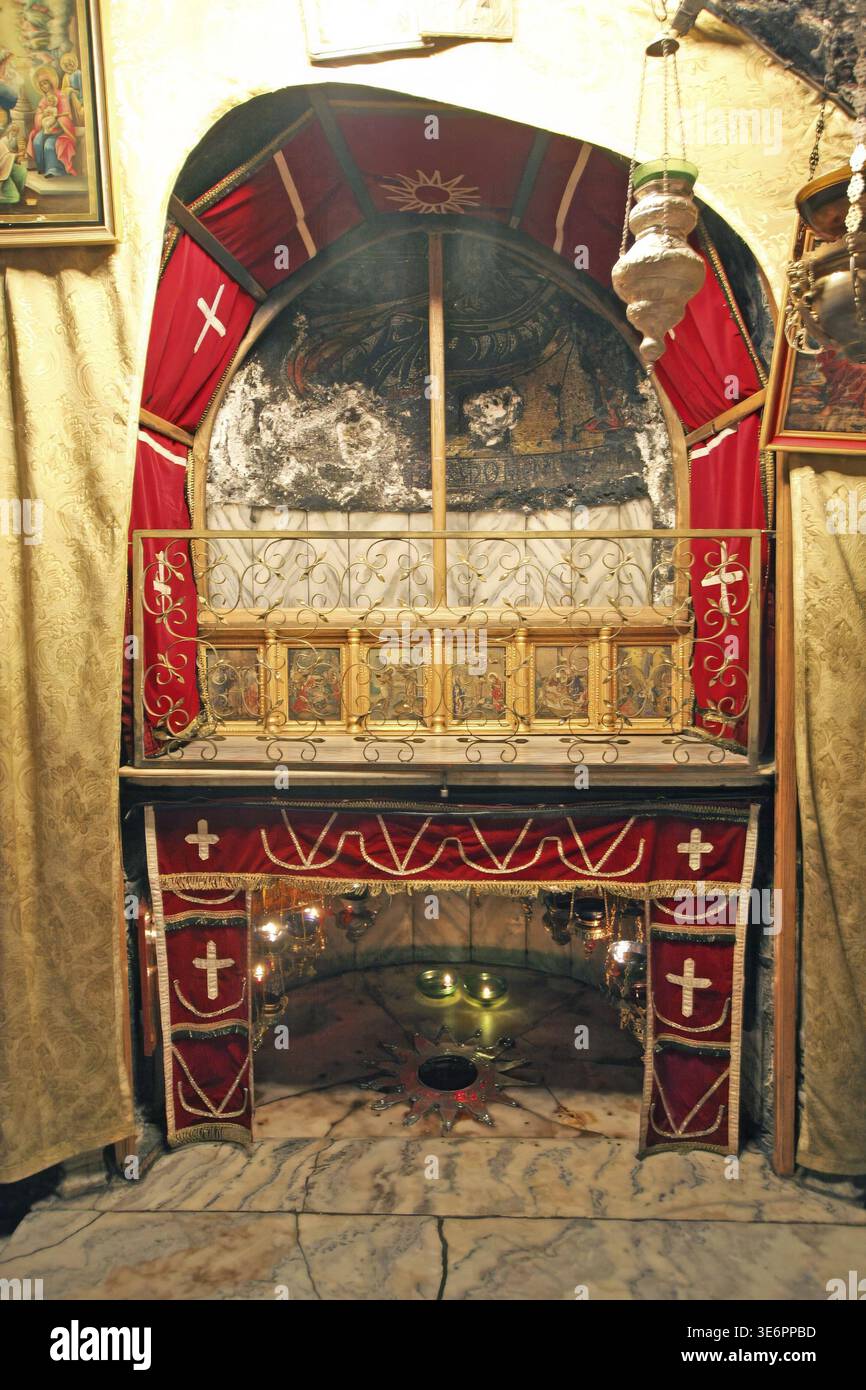 Grotto Star A silver star marks the traditional site of the birth of Jesus in a ...