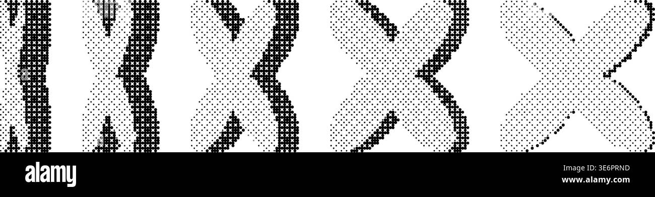 Bitmap halftone flower set. Pixelated flower-shaped design elements for ...