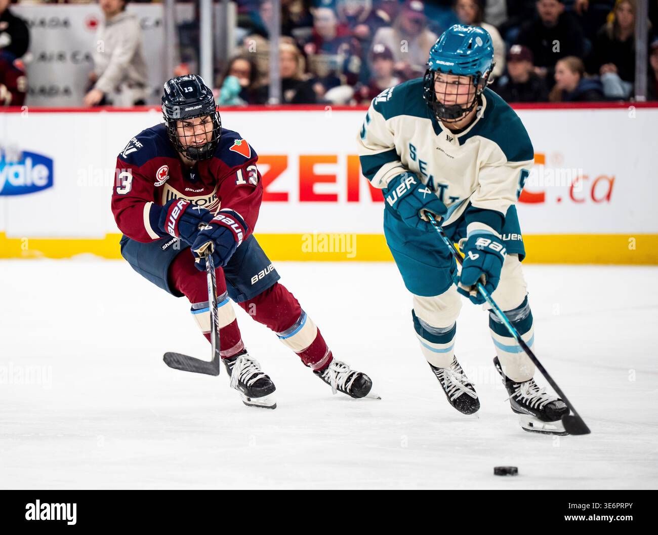 Montreal Victoire's Alexandra Labelle (13) defends against Seattle ...