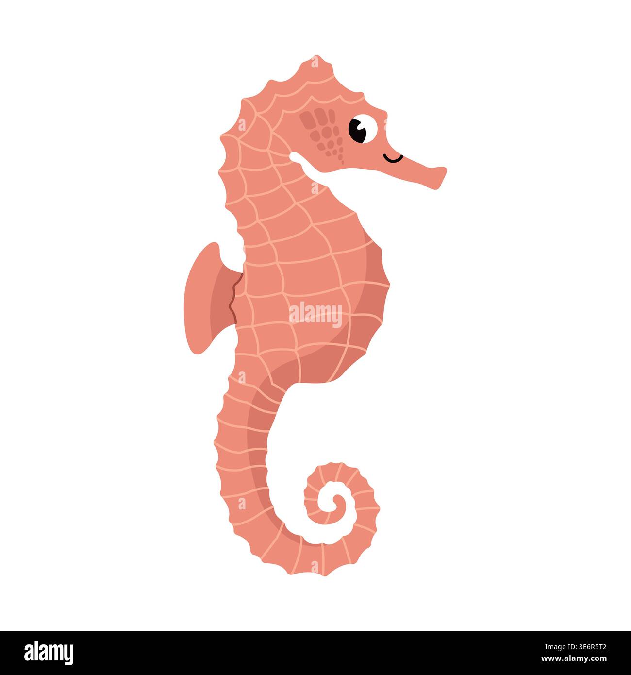 Cute pink seahorse cartoon character isolated on white background Stock Vector