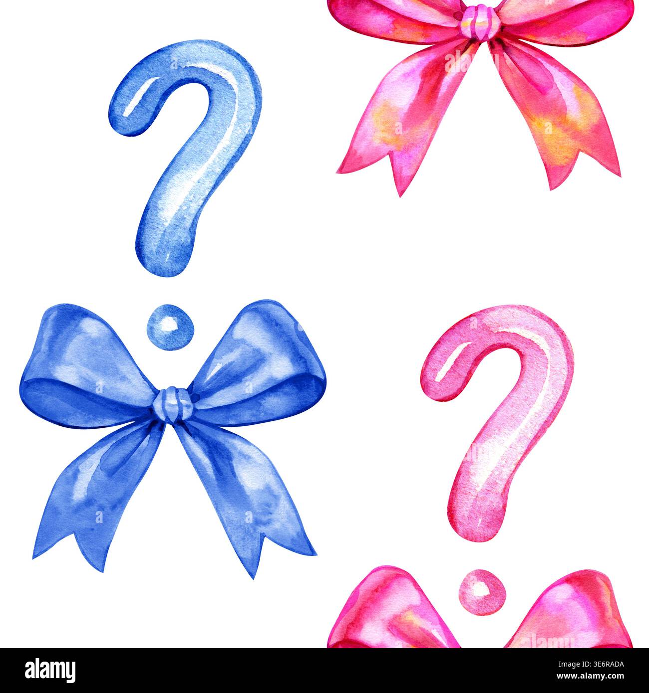 Hand drawn watercolor seamless pattern with blue and pink question ...