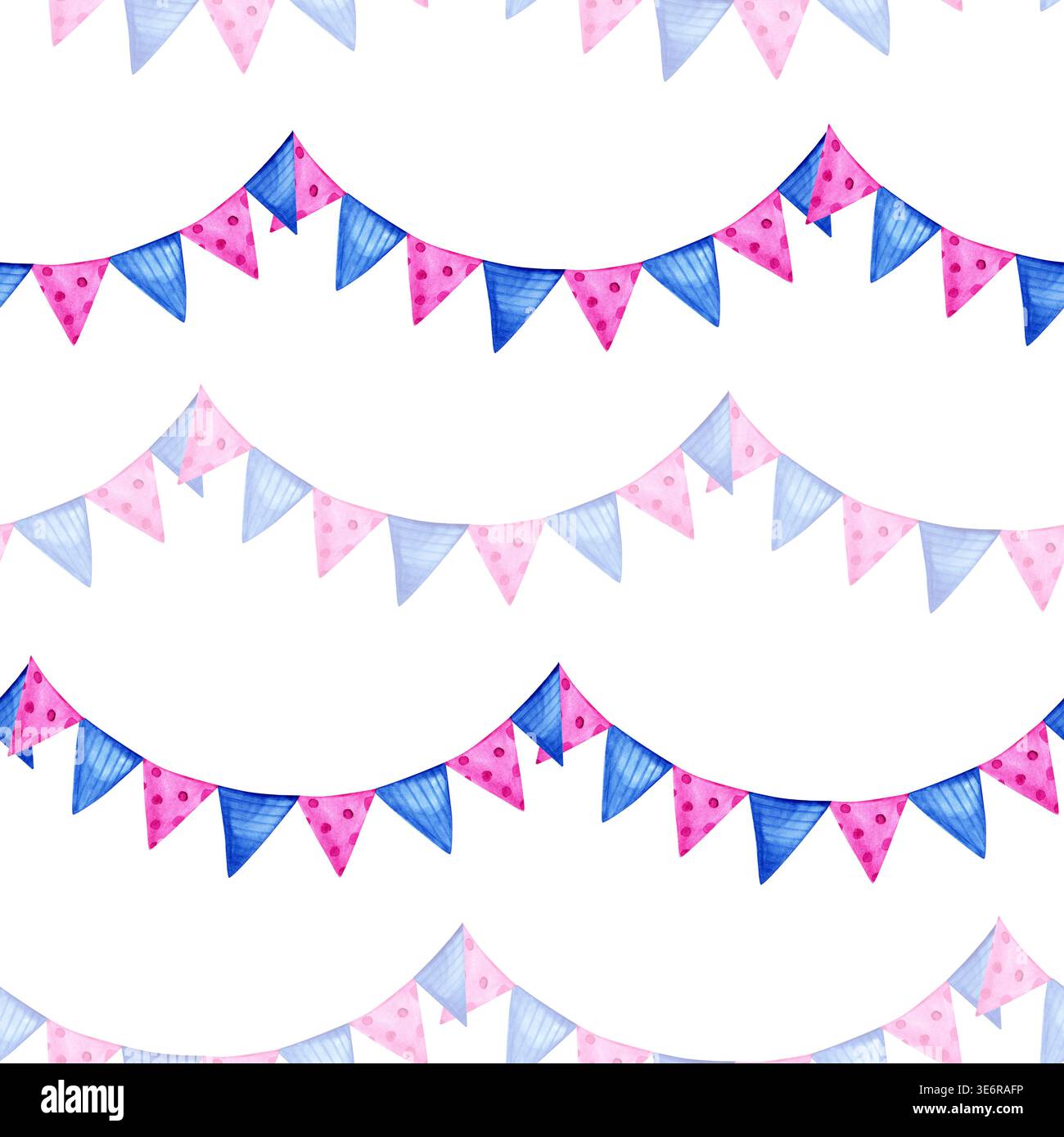 Hand drawn watercolor seamless pattern with blue and pink festive ...